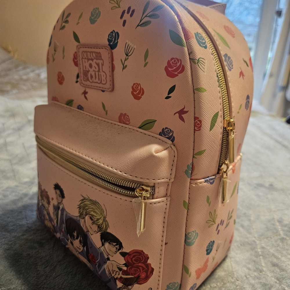 Ouran High School Host Club pink mini backpack with a floral pattern
